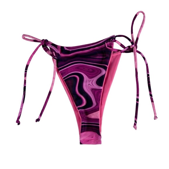 FARAI LONDON CYNTHIA PURPLE MARBLE SWIRL STRING TRIANGLE TIE SIDE BIKINI SET - Picture 9 of 15